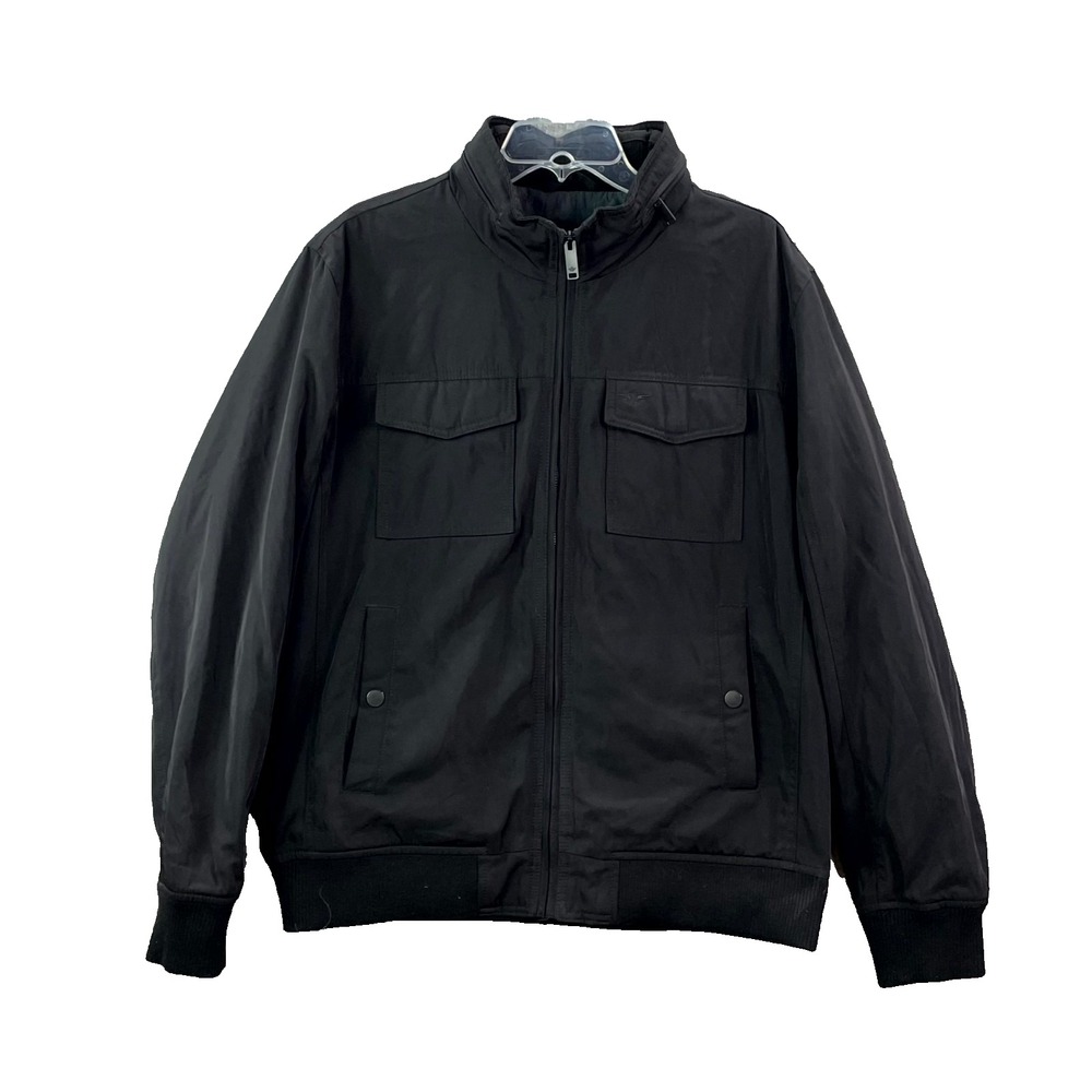 Dockers Bomber Jacket Mens Large Black Quilted Insulated Packable Hood Outdoor
